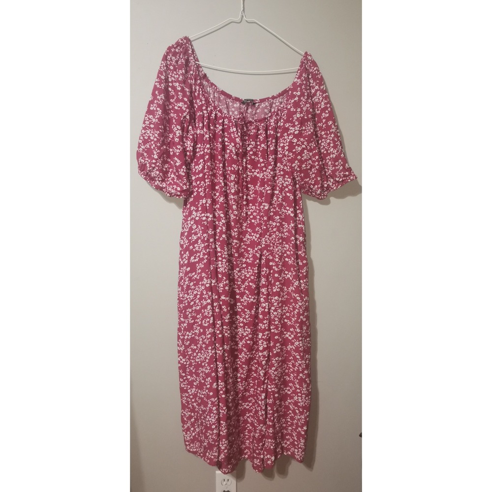 BloomChic Magenta Pink Floral Ditsy Midi Dress Puff Sleeve Plus Size 22-24 3X